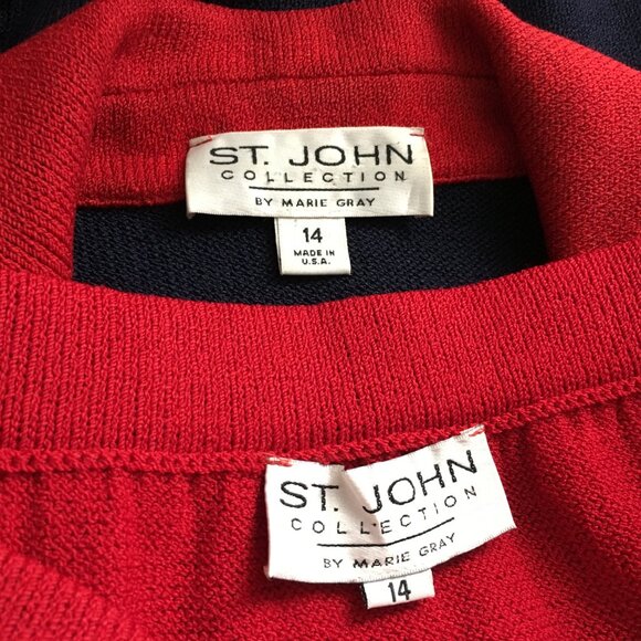 BEAUTIFUL st john collection knit blue red multi jacket skirt suit size 14 - Picture 9 of 9